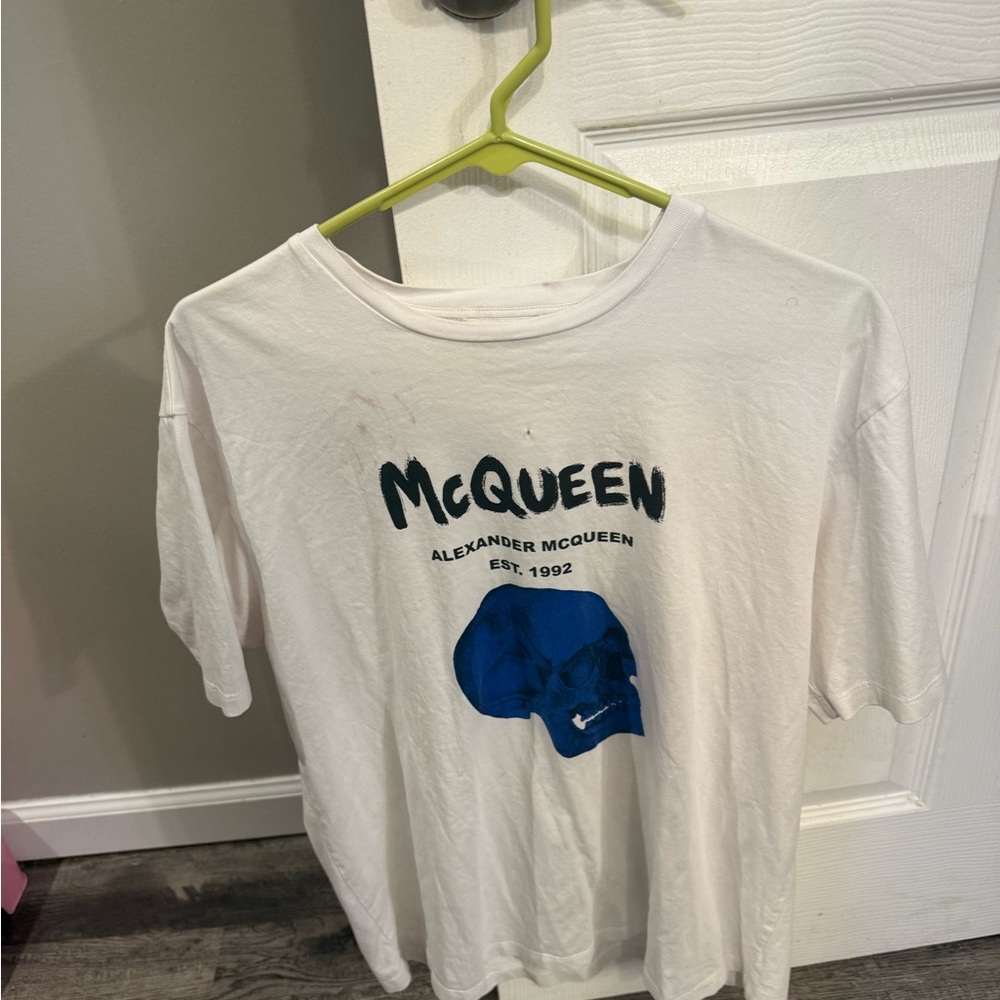 Alexander McQueen White and Blue Graphic Tee